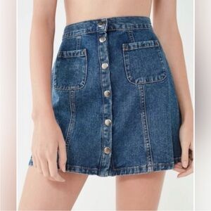 BDG Blue Denim Mini Skirt with Button Front